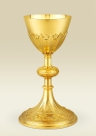 Mass Chalice 139 with sculpted flowers in gold plated brass 