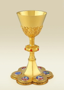 Neo-Gothic Church Chalice 120 with enameled Jesus and Four Evangelists