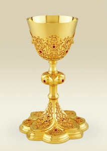 Chalice 170, highly decorated with filigrees and red stones