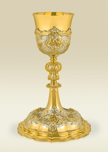 Baroque Chalice 084 in gold and silver plate, with chiseled cherubs