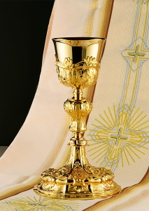 Brass Chalice 088 covered in decorative pattern, 24 kt gold plated