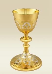 Chalice 159 with grapevine design on silver plated background
