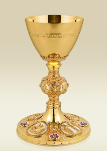 Chalice 090 with medallions, filigreed node and colorful enamel