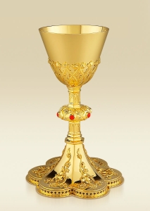 Chalice 108, Neo-Gothic design with floral filigrees and red stones