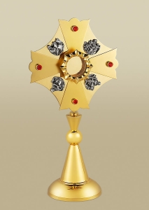 Cross-shaped Reliquary 474 with Four Evangelists and red stones, ht 11 in