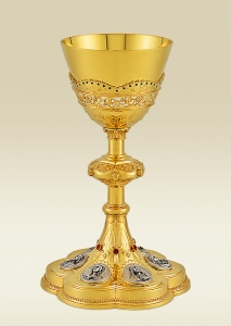 Chalice 115 with chiseled medallions of Jesus, Mary and Saints