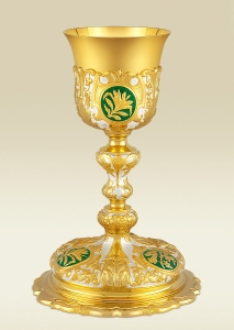 Chalice 145 with grapes and ears of wheat in green enamel