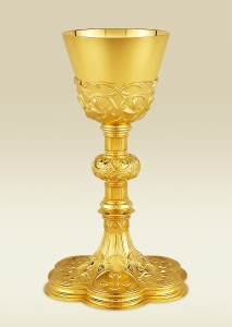 Mass Chalice 149 in 24 kt gold plated brass, decorated with floral motifs