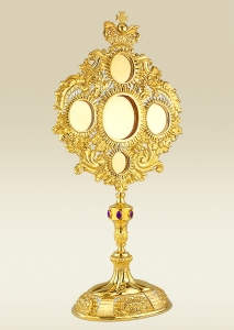 Baroque Reliquary 490 for five relics, purple stones, large 28 in