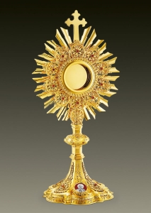 Reliquary 492 with enameled John Paul II, red stones and filigrees