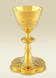  Chalice 196 with Holy Family images and blue cross, gold plated