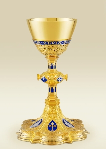 Chalice 171, Neo-Gothic, gold plated brass, blue enamel