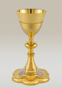 Chalice 091 with Holy Family images and textured surface, gold plate