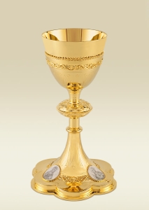 Chalice 096 in gold plate with silver plated Holy Family medallions