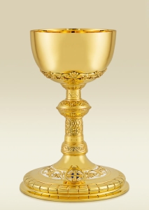 Chalice 099 in gold plate with sculpted ornaments and enameled cross