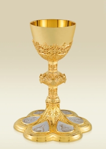 Chalice 089 with images of Jesus, Mary and Saints in silver plate