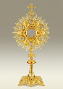 Monstrance 443 with silver medallions, Neo-Gothic design, rich decoration