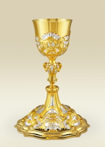 Chalice 190 in gold and silver plated brass, Baroque style