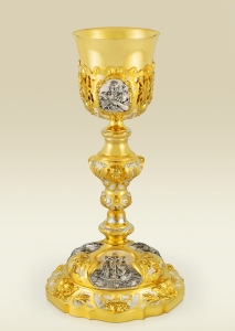 Communion Chalice 100, Baroque style, brass with gold and silver plating
