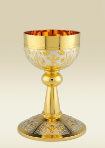  Chalice 158 with grapevine pattern, gold and silver plated brass