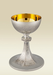 Chalice 114, Romanesque style, hammered silver plated brass