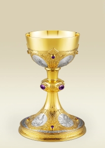 Chalice 176 in two tone brass with inlaid purple stones