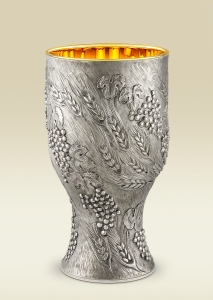 Silver Chalice 183 with grapes and ears of wheat, gold plated inner cup