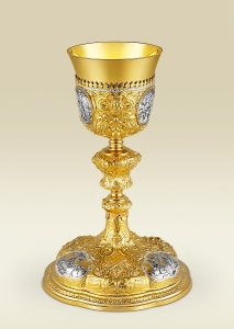 Chalice 188, gold plate with silver reliefs, rich ornaments