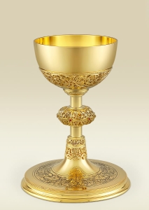 Mass Chalice 129 in gold plate, highly decorated with floral scroll patterns