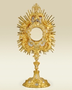 Monstrance 425, gold and silver plated brass, Baroque design