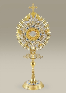 Eucharistic Adoration Monstrance 452, blue and silver ornaments, big 44 in