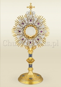 Monstrance 450 with silver ornaments, purple stones, enameled accents
