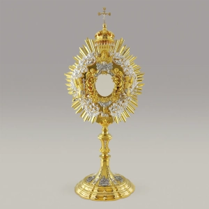 Two-toned Monstrance 438, rich ornamentation in Baroque style, ht 31 in