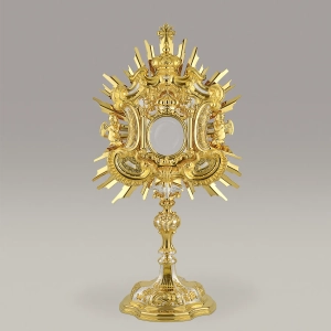 Monstrance 459, Baroque style, luna case with dome, gold and silver plating