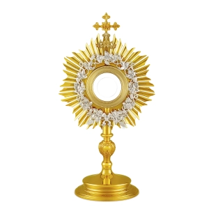 Sunburst Monstrance 424 with grapevine, gold plated brass, ht 17 in 